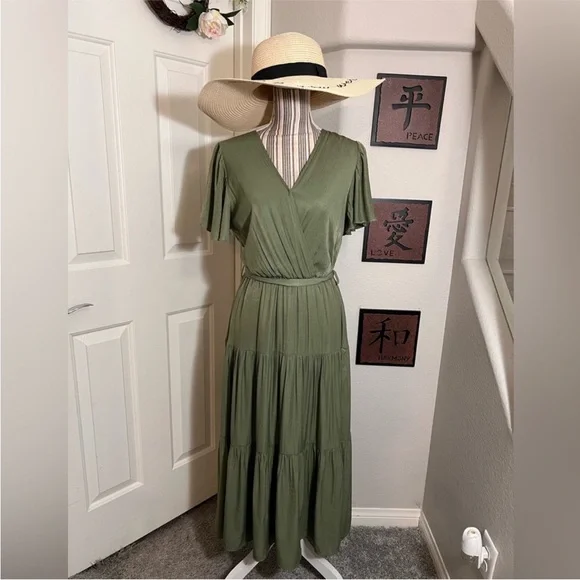 PrettyGarden Olive Maxi Dress with Tie Waist - Picture 4 of 11